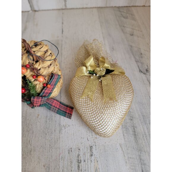 Vintage heart basket pinecone cranberry ornament Xmas set - Picture 7 of 10